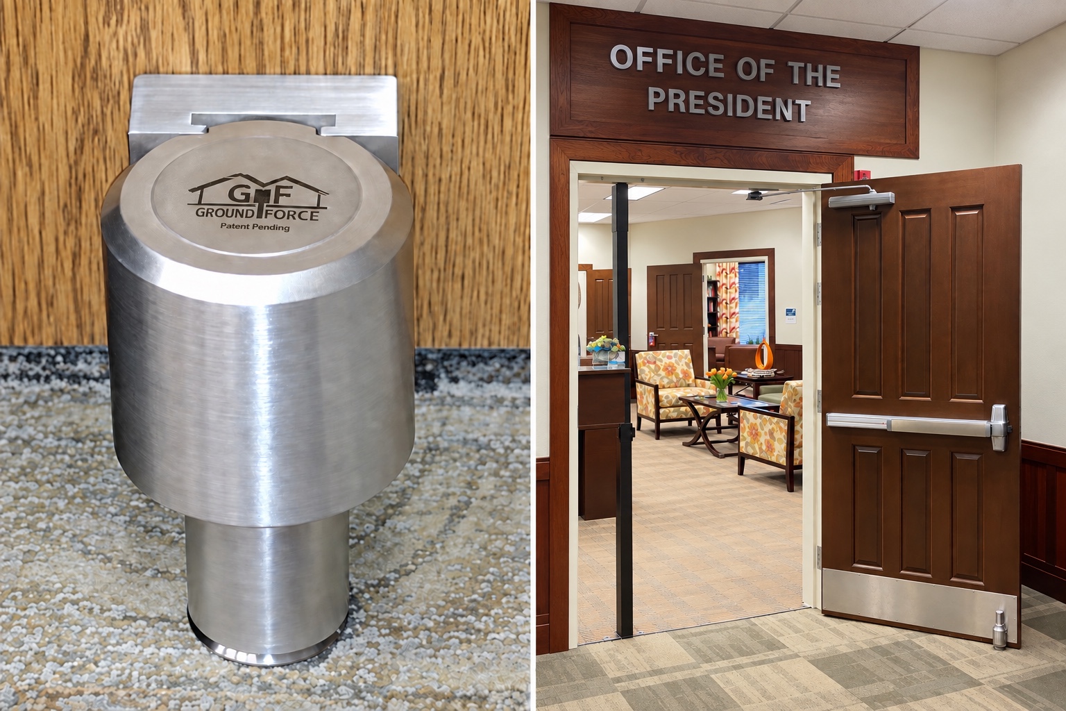 Ground Force Security floor-anchored classroom door security device